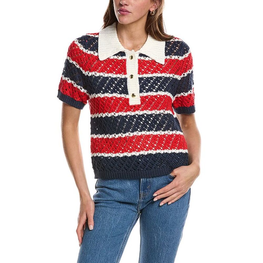 Design History Womens Striped Polo Sweater, Navy